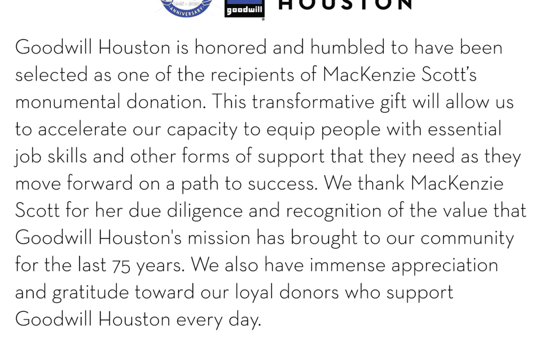 Goodwill Houston Among the Recipients of MacKenzie Scott’s Historic Donation