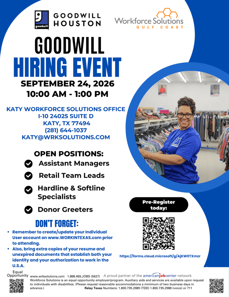 Houston Goodwill Hiring Event Katy